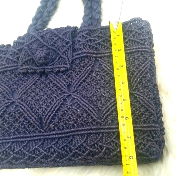 Navy Blue Crochet Handbag Boho Chic Whimsigoth Fairy Peasant - Picture 7 of 11